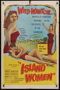 9e521 ISLAND WOMEN 1sh '58 voodoo, vice & violence, sexy tropical wild-wanton Marie Windsor!