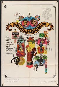 9e531 KALEIDOSCOPE 1sh '66 Warren Beatty, Susannah York, really cool Bob Peak art!