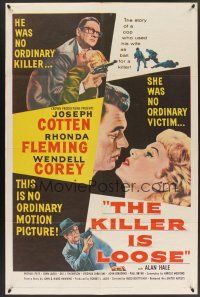 9e537 KILLER IS LOOSE 1sh '56 Budd Boetticher, cop Joseph Cotten uses wife Rhonda Fleming as bait!
