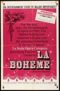 9e546 LA BOHEME 1sh '65 Franco Zeffirelli, Puccini, Mirella Freni, classic opera!
