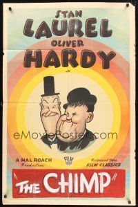 9e557 LAUREL & HARDY stock 1sh '44 Hal Roach, great artwork of Stan & Ollie!
