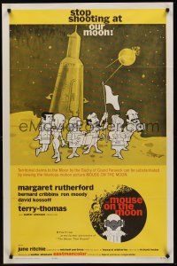 9e644 MOUSE ON THE MOON 1sh '63 cool cartoon art of English astronauts on moon!