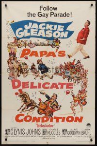 9e698 PAPA'S DELICATE CONDITION 1sh '63 Jackie Gleason, follow the gay parade, great wacky artwork!