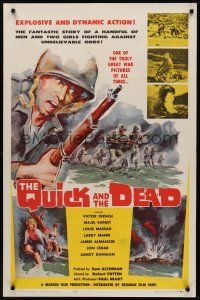 9e736 QUICK & THE DEAD 1sh '63 Victor French, great war art of soldiers on beachfront!