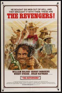 9e753 REVENGERS style A 1sh '72 cool art of cowboys William Holden, Ernest Borgnine & Woody Strode!