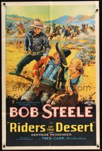 9e756 RIDERS OF THE DESERT 1sh '32 really cool stone litho artwork of cowboy Bob Steele!