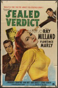 9e778 SEALED VERDICT style A 1sh '48 great art of Ray Milland & sexy Florence Marly!