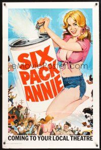 9e808 SIX PACK ANNIE teaser 1sh '75 too young to care, too fast to catch, and she's legal now!
