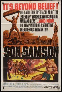 9e820 SON OF SAMSON 1sh '62 artwork of strongman Mark Forest, sexy Chelo Alonso, Italian!