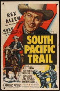 9e823 SOUTH PACIFIC TRAIL 1sh '52 great artwork of Rex Allen close up & on his horse Koko!