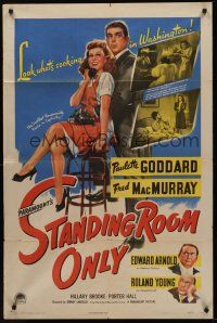 9e835 STANDING ROOM ONLY style A 1sh '44 art of housemaid Paulette Goddard held by Fred MacMurray!