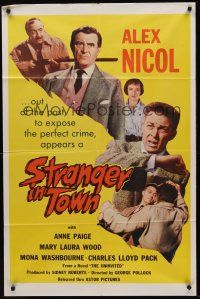 9e851 STRANGER IN TOWN 1sh '57 Alex Nicol, Anne Paige, Mary Laura Wood!