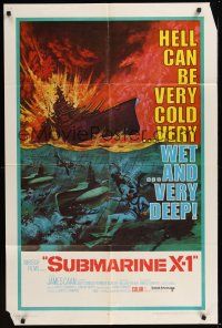 9e854 SUBMARINE X-1 1sh '68 James Caan, cool naval scuba divers & warfare art!