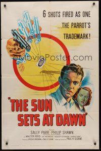 9e858 SUN SETS AT DAWN 1sh '50 Sally Parr, Philip Shawn, cool gun & target art!