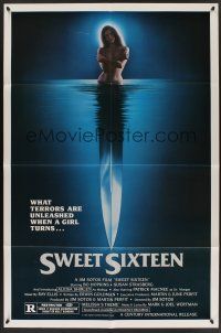 9e866 SWEET SIXTEEN 1sh '82 Bo Hopkins, Susan Strasberg, sexy horror image of knife & nude girl!