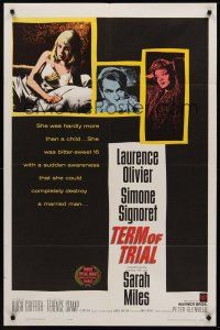 9e877 TERM OF TRIAL 1sh '62 teacher Laurence Olivier has an affair w/youngest girl in his class!