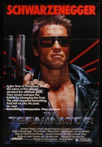 9e878 TERMINATOR 1sh '84 super close up of most classic cyborg Arnold Schwarzenegger with gun!