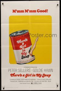 9e887 THERE'S A GIRL IN MY SOUP 1sh '71 Peter Sellers, Goldie Hawn, great Campbells soup can art!