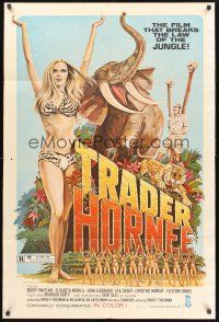 9e918 TRADER HORNEE 1sh '70 the film that breaks the law of the jungle, sexiest artwork!