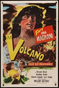 9e945 VOLCANO 1sh 1951 art of lava-hot lovers Anna Magnani & Rossano Brazzi!