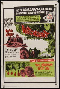 9e983 WITCHCRAFT/HORROR OF IT ALL 1sh '64 Lon Chaney Jr., Pat Boone, horror double-bill!