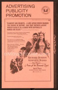 9g265 ANNE OF THE THOUSAND DAYS pressbook '70 King Richard Burton & Genevieve Bujold!