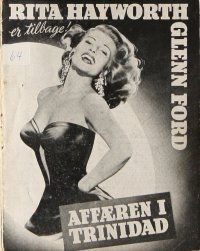 9g165 AFFAIR IN TRINIDAD Danish program '52 sexiest Rita Hayworth laughing in low-cut dress!