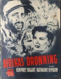 9g166 AFRICAN QUEEN Danish program '52 Humphrey Bogart & Katharine Hepburn, different images!