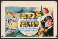9h408 CAPTAIN NEMO & THE UNDERWATER CITY Belgian '70 artwork of cast, scuba divers & cool ship!