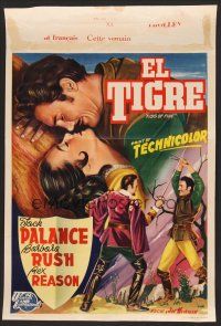 9h454 KISS OF FIRE Belgian '55 romantic art of Jack Palance as El Tigre & sexy Barbara Rush!