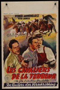 9h456 LAS CALAVERAS DEL TERROR Belgian '40s Wik art of Pedro Armendariz & Tito Junco in action!