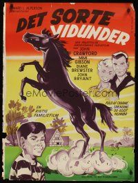 9h637 COURAGE OF BLACK BEAUTY Danish '57 Johnny Crawford, Mimi Gibson, art of black horse!