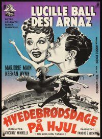 9h676 LONG, LONG TRAILER Danish '54 Gaston art of Lucy Ball, Desi Arnaz & huge RV!
