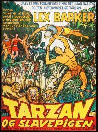 9h747 TARZAN & THE SLAVE GIRL Danish R70s art of Lex Barker fighting off lions w/man's body!