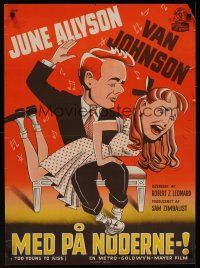 9h759 TOO YOUNG TO KISS Danish '52 Gaston art of Van Johnson spanking June Allyson!