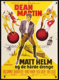 9h774 WRECKING CREW Danish '69 cool art of Dean Martin as Matt Helm with sexy spy babes!