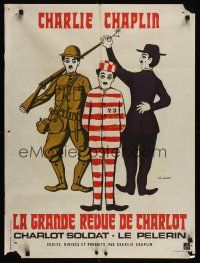 9h119 CHAPLIN REVUE French 23x32 R73 Charlie comedy compilation, great artwork by Leo Kouper!