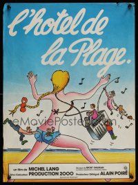 9h136 HOLIDAY HOTEL French 15x21 '78 Michel Lang's L'hotel de la plage, wacky cartoon art!