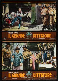 9h162 GREAT DICTATOR 8 old linen Italian photobustas R1970s Charlie Chaplin wacky WWII comedy!