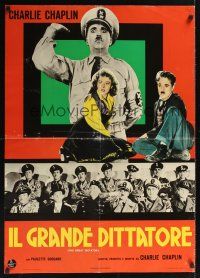 9h145 GREAT DICTATOR old linen Italian lrg pbusta R1970s Charlie Chaplin directs & stars, WWII comedy!