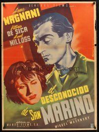 9h113 UNKNOWN MEN OF SAN MARINO Mexican poster '46 Satora art of Anna Magnani & Vittorio De Sica!