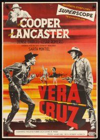 9h012 VERA CRUZ Swedish '55 best close up artwork of cowboys Gary Cooper & Burt Lancaster!