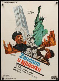 9h569 GENDARME IN NEW YORK Yugoslavian '65 wacky Louis de Funes + Statue of Liberty!