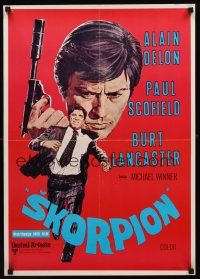 9h595 SCORPIO Yugoslavian '73 different art of Burt Lancaster & Alain Delon w/gun!