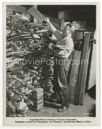 9j361 JAMES CAGNEY candid 8x10 still '55 stacking lots of firewood his ranch!
