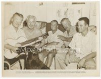 9j464 MISTER ROBERTS candid 8x10 still '55 Fonda, Powell, Lemmon & Bond listen to Cagney's guitar!