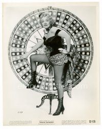 9j550 RANCHO NOTORIOUS 8x10 still '52 sexy Marlene Dietrich posing by Chuck-a-luck gambling wheel!