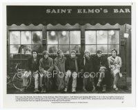9j635 ST. ELMO'S FIRE 8x10 still '85 lineup of cast sitting on bench outside title bar!