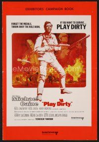 9k327 PLAY DIRTY English pressbook '69 cool art of WWII soldier Michael Caine with machine gun!