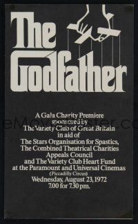 9m046 GODFATHER charity premiere English program '72 Marlon Brando & Al Pacino, Coppola classic!